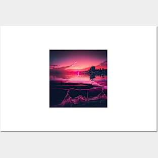 calm vaporwave sunset skyline Posters and Art